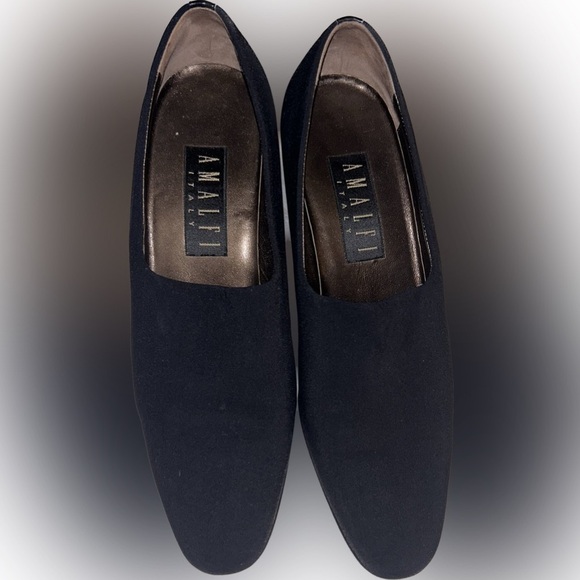Amalfi Italy women's black leather suede block heel pumps vintage 9 Italian made - Picture 1 of 6